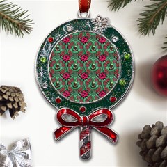 Retro 1880s Flowers Pattern 3 Metal X mas Lollipop With Crystal Ornament by violetheavensky