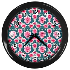 Retro 1880s Flowers Pattern 22 Wall Clock (black) by violetheavensky