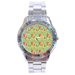 Retro 1880s Flowers Pattern 17 Stainless Steel Analogue Watch by violetheavensky