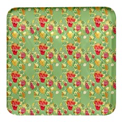 Retro 1880s Flowers Pattern 17 Square Glass Fridge Magnet (4 Pack) by violetheavensky