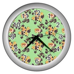 Retro 1880s Flowers Pattern 24 Wall Clock (silver) by violetheavensky