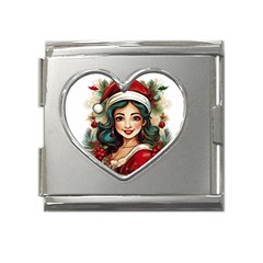 Young Woman With Santa Claus Clothes Isolated Illustration Wb Mega Link Heart Italian Charm (18mm) by dflcprintsclothing