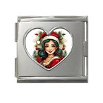 Young Woman With Santa Claus Clothes Isolated Illustration Wb Mega Link Heart Italian Charm (18mm) Front