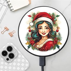 Young Woman With Santa Claus Clothes Isolated Illustration Wb Wireless Fast Charger(black) by dflcprintsclothing