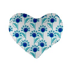 Blue Daisy Minimalist Leaves   Standard 16  Premium Heart Shape Cushions by ConteMonfrey