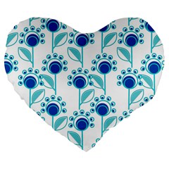 Blue Daisy Minimalist Leaves   Large 19  Premium Heart Shape Cushions by ConteMonfrey