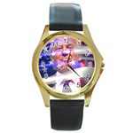 Donald Trump Flag Round Gold Metal Watch Front