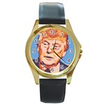 Orange Donald Trump Round Gold Metal Watch Front