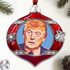 Orange Donald Trump Metal Snowflake And Bell Red Ornament by vintagetrump