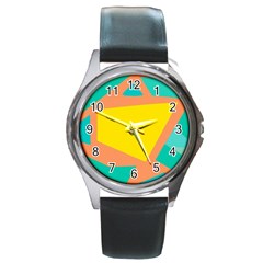 Geometric Design 02 Round Metal Watch by myclothy