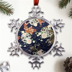 Japanese Wave Koi Illustration Pattern Metal Large Snowflake Ornament by Ndabl3x