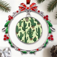 Cactus  Metal X mas Wreath Ribbon Ornament by pollyparadiseartshop