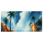 Delicate Watercolor Painting Surreal Oasis Scene With Intense Dramatic Lighting Banner and Sign 8  x 4  Front