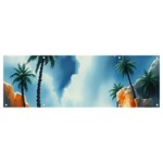 Delicate Watercolor Painting Surreal Oasis Scene With Intense Dramatic Lighting Banner and Sign 12  x 4  Front