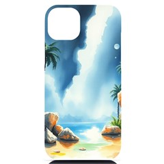 Delicate Watercolor Painting Surreal Oasis Scene With Intense Dramatic Lighting Iphone 14 Plus Black Uv Print Pc Hardshell Case by pollyparadiseartshop