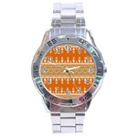 Winter Wonderland Seamless Pattern: Christmas Trees & Snowflakes on Dark Background Stainless Steel Analogue Watch Front