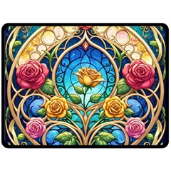 Roses Floral Stained Glass Vibrant Two Sides Fleece Blanket (large) by Grandong