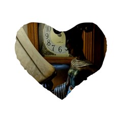 Clock And Lady Standard 16  Premium Flano Heart Shape Cushions by bestdesignintheworld