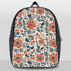 Retro Scandinavian Nordic Flowers Pattern School Bag (large) by violetheavensky