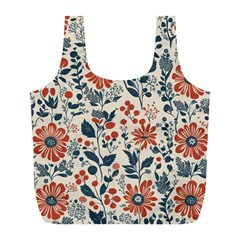 Retro Scandinavian Nordic Flowers Pattern Full Print Recycle Bag (l) by violetheavensky