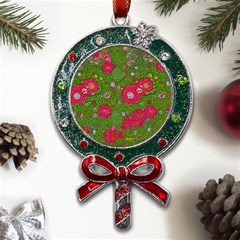 Mid Century Retro Floral 1970s 1960s Pattern 88 Metal X mas Lollipop With Crystal Ornament by violetheavensky
