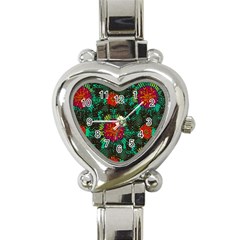 Mid Century Retro Floral 1970s 1960s Pattern 72 Heart Italian Charm Watch by violetheavensky