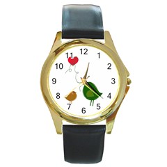 Love Birds Black Leather Gold Rim Watch (round) by LoveBirds